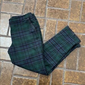 Talbots Green & Purple Plaid Ribbon Trim Wool Blend Ankle Trouser Pant